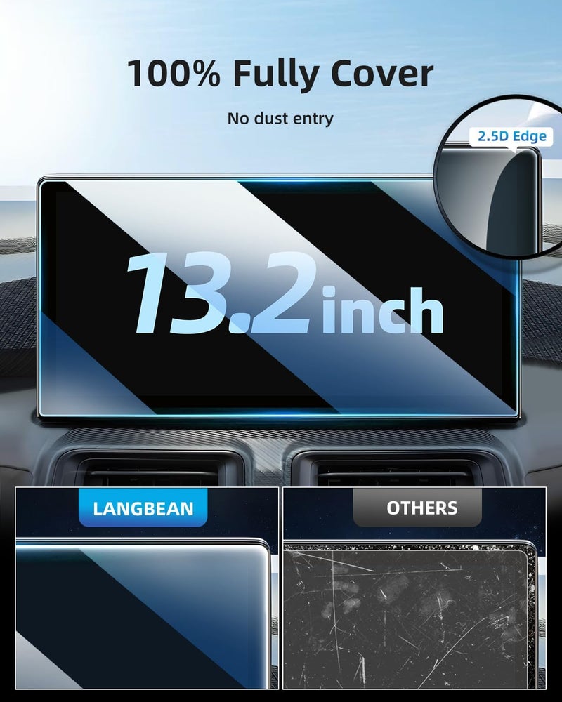 LANGBEAN Screen Protector for 2024 2025 Ford Mustang EcoBoost/GT 13.2" Center Touchscreen & 12.4" LCD Digital Screen, HD Clear, High Sensitivity, 9H Tempered Glass Car Navigation Screen Protector - Image 2